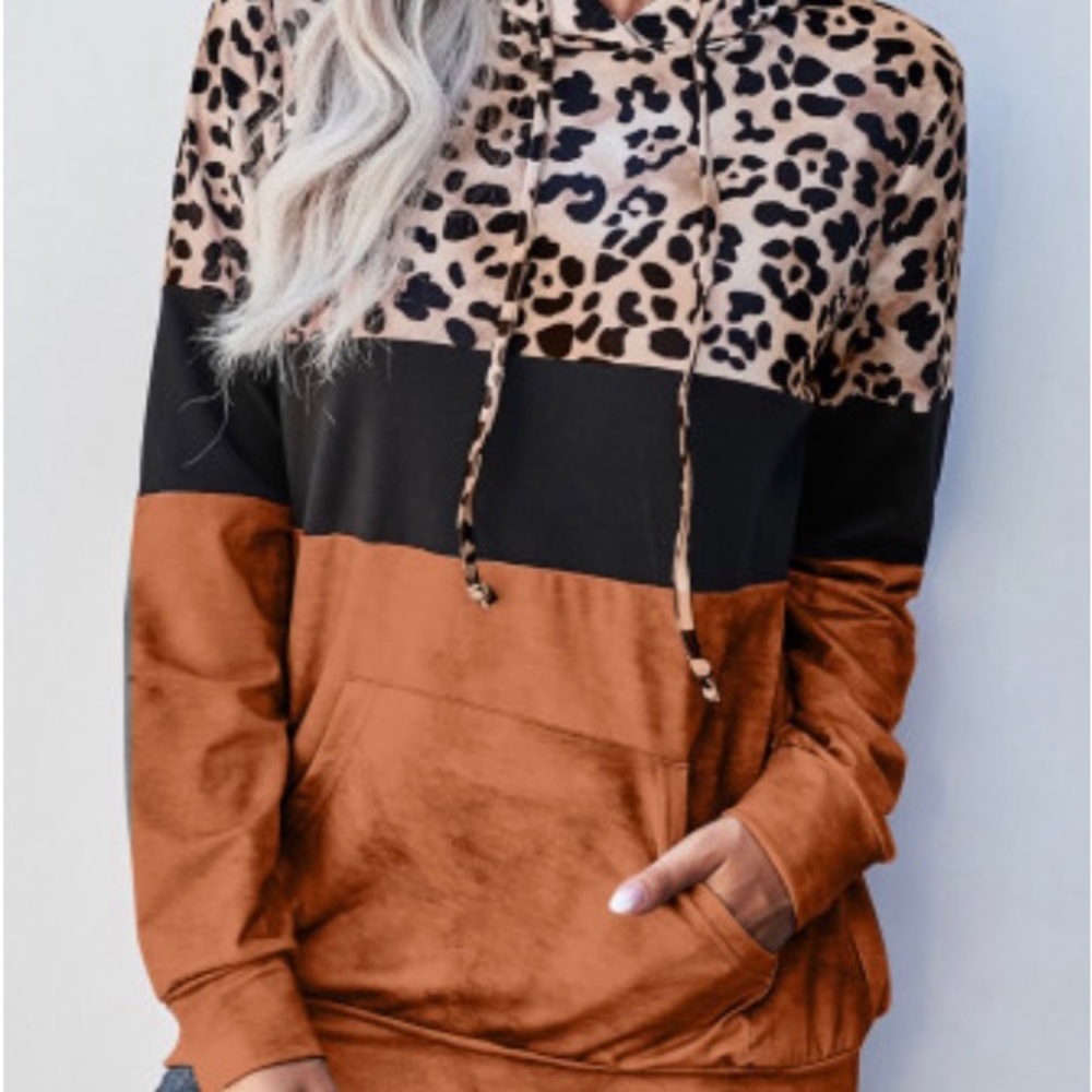 ORANGE LEOPARD TIE DYE COLOR BLOCK HOODIE - Picture 4 of 5